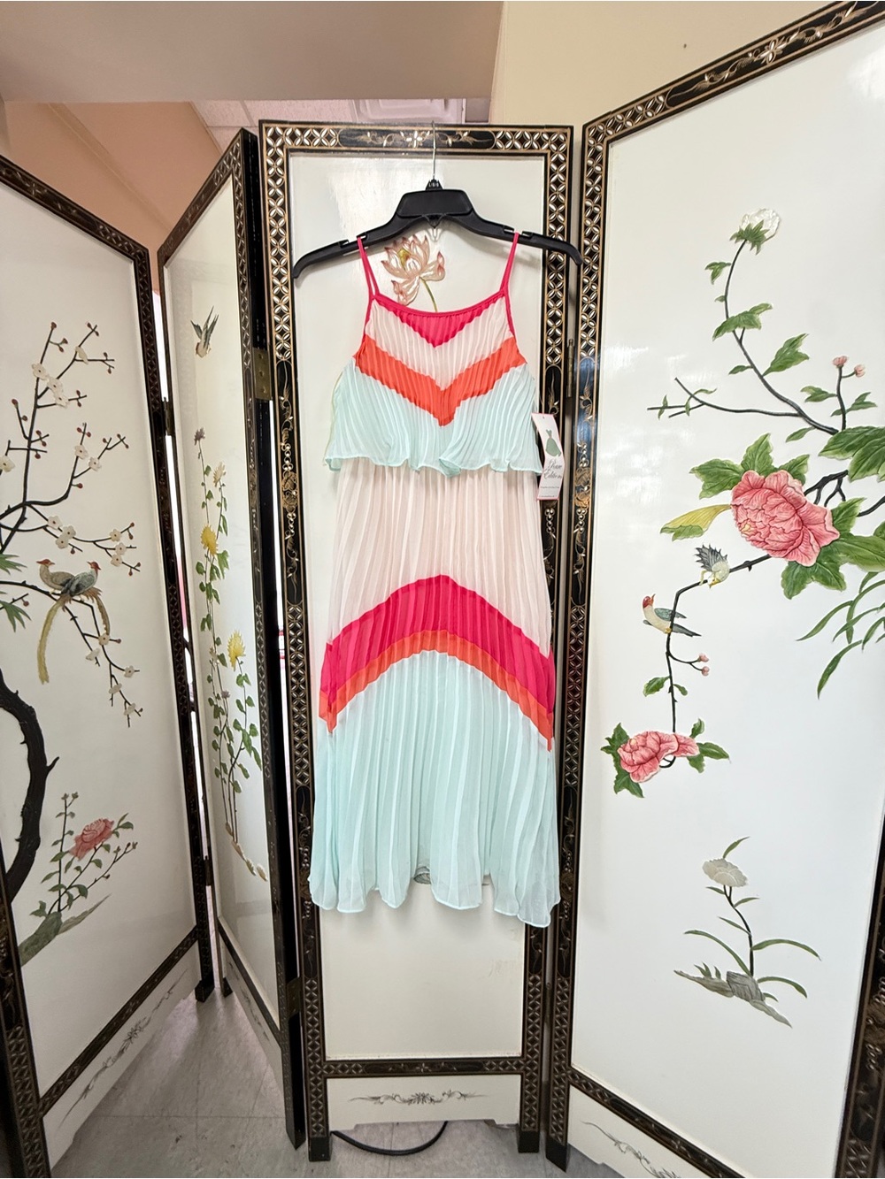 Rare Editions Pleated Midi Dress - Pink, Coral & Mint